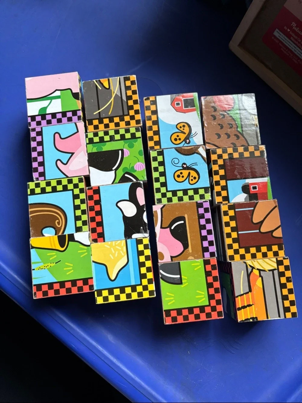 Melissa & Doug Wooden Cube Puzzle Blocks w/wooden tray Farm Animals colorful